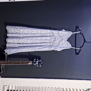 blue and white floral dress